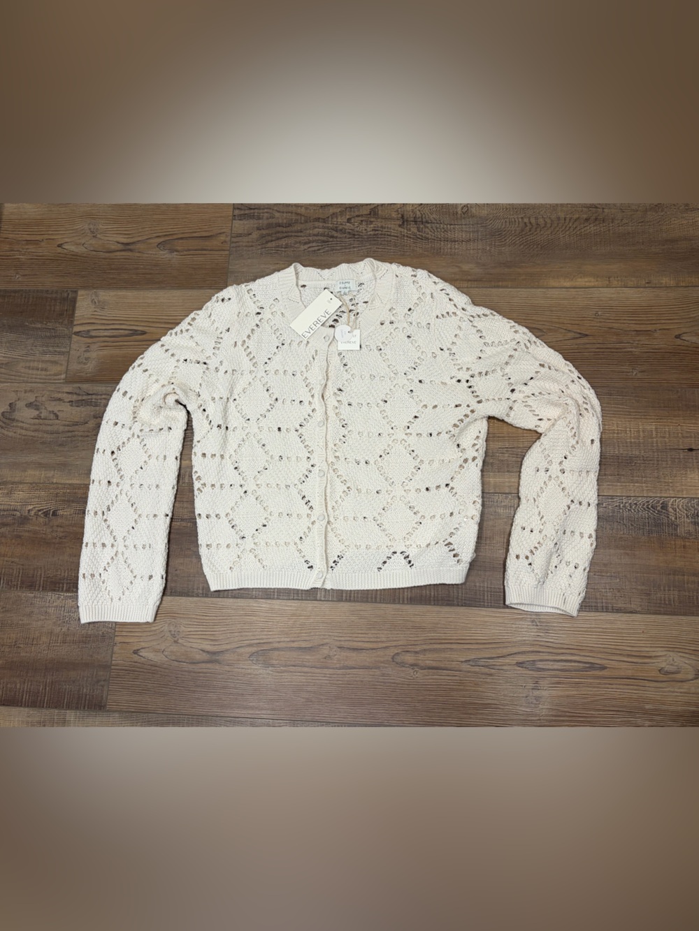 Evereve Z supply Ivory Knit Button-Front Cardigan 100% Cotton Lg Cottagecore